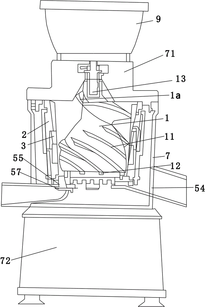 Squeezing and grinding machine for food materials