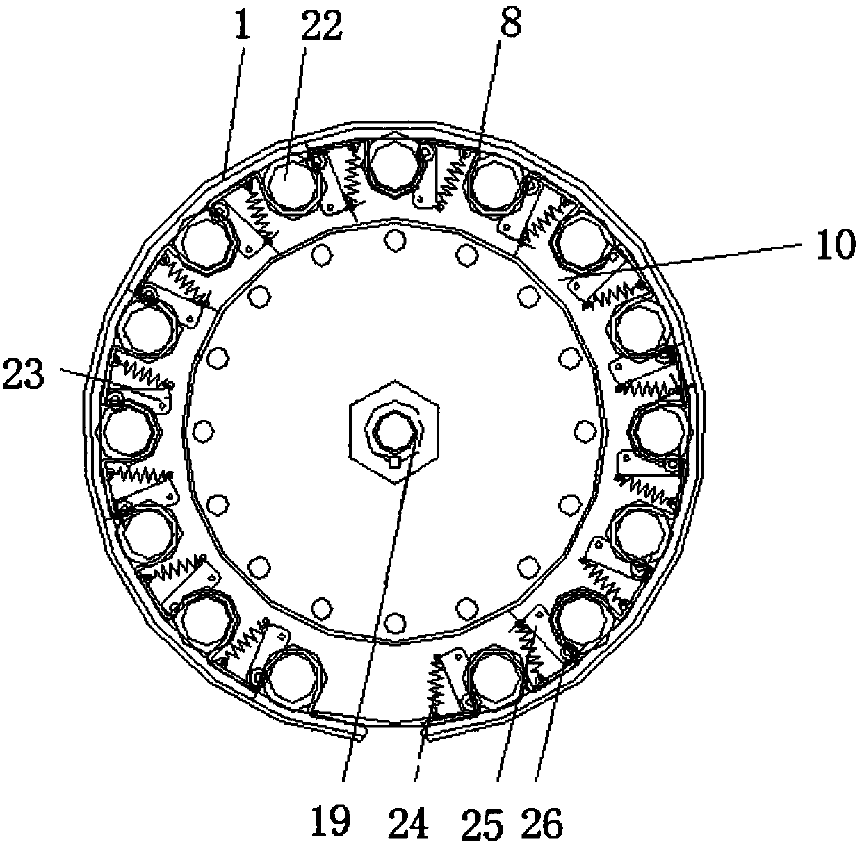 Umbrella rack with shared rotary disc