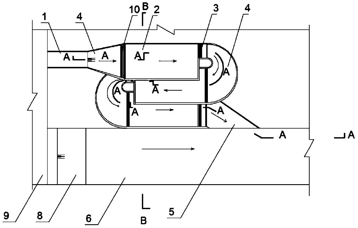 Suspended underflow type gradient stilling basin energy dissipation system