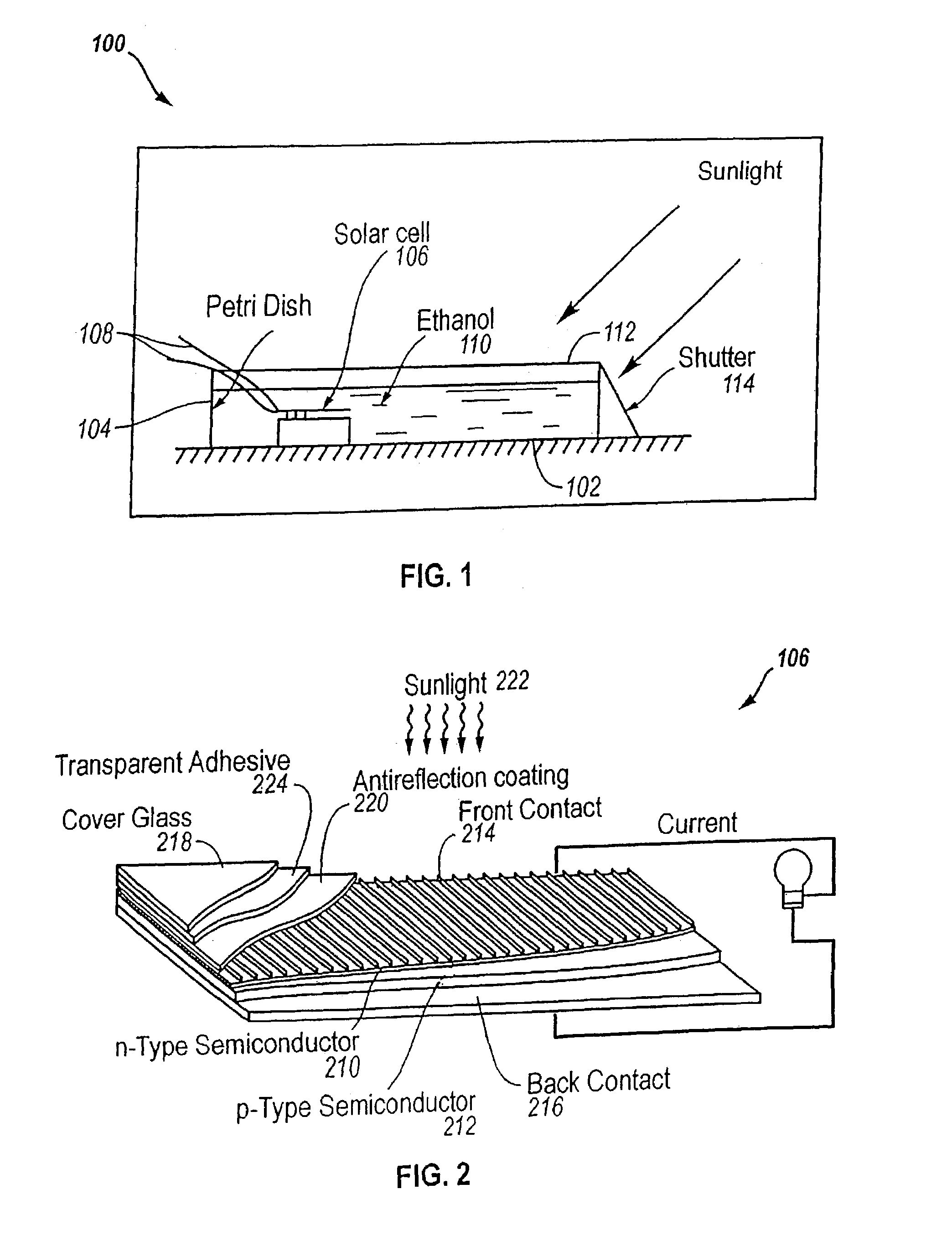 Solar energy converter using a solar cell in a shallow liquid-gel layer
