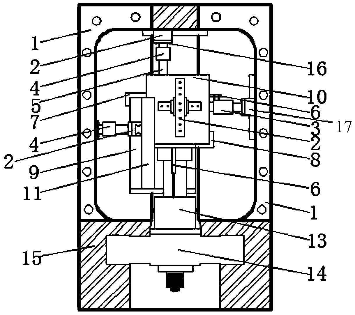 A sliding variable size rigid triaxial instrument