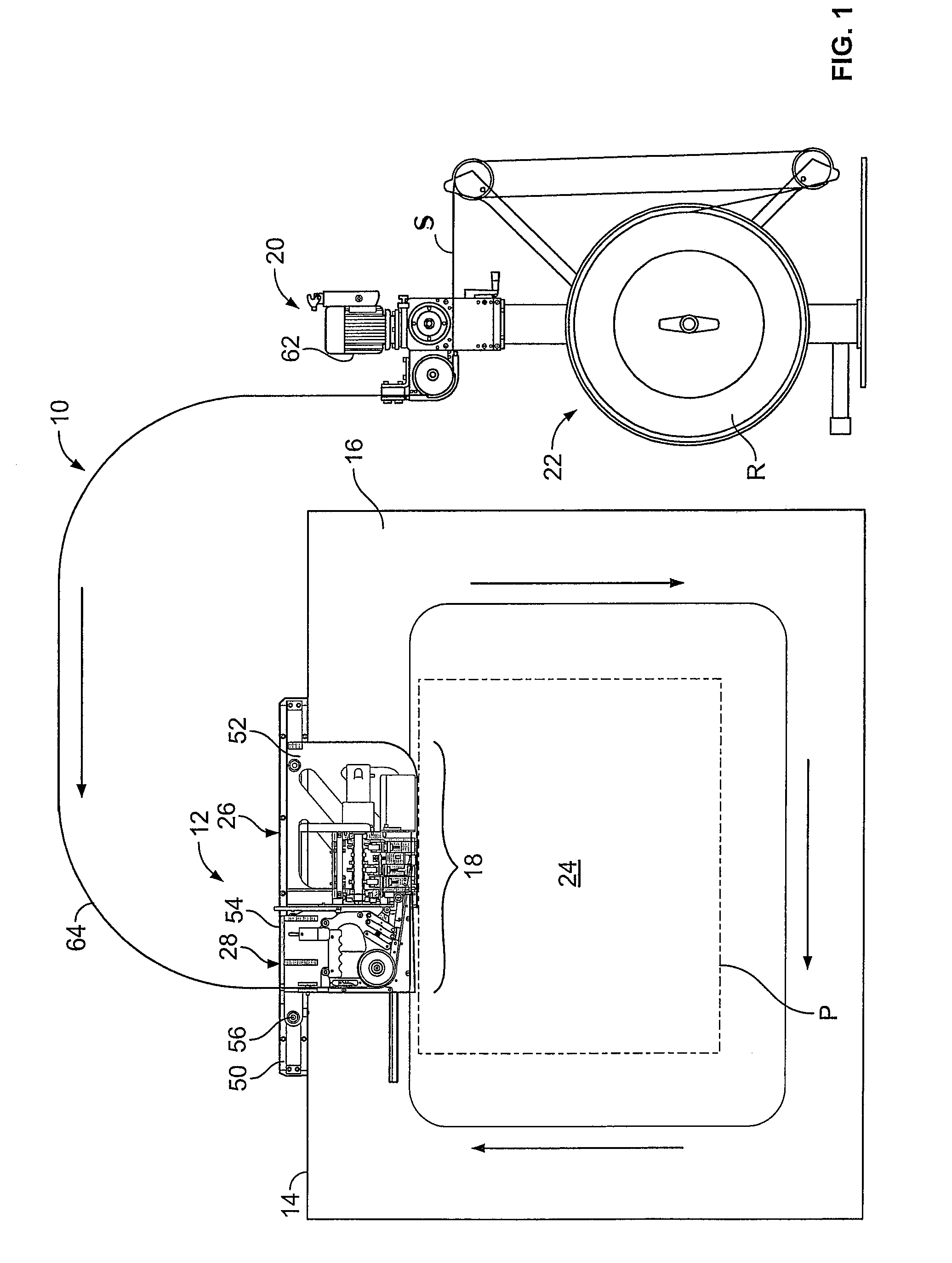 Strapping machine with improved tension, seal and feed arrangement