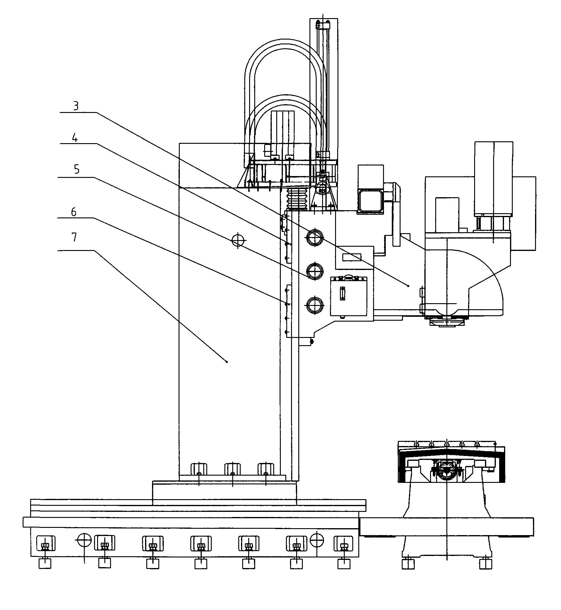 Upright type five-shaft processing center Z-direction vertical guide rail unloading devices and manufacturing method
