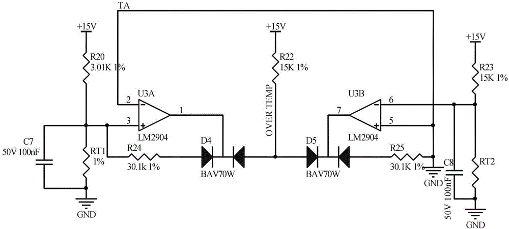 High-power IGBT (Insulated Gate Bipolar Transistor) temperature acquisition protection circuit