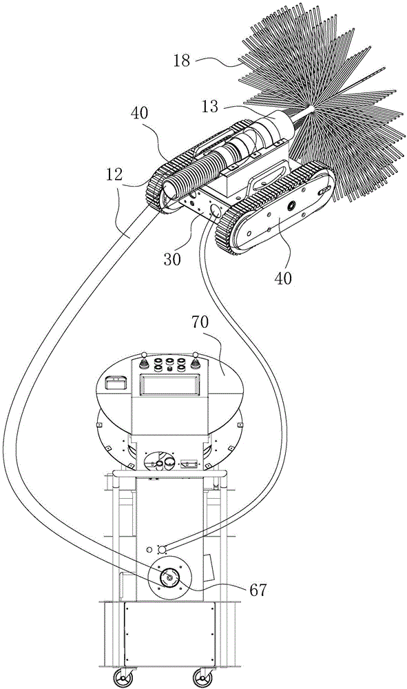 Cleaning flexible shaft and pipeline cleaning system and method