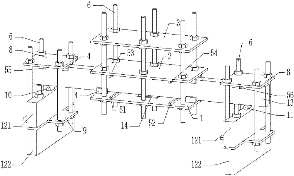 Test fixture for simply supported beam fatigue loading and use method of test fixture