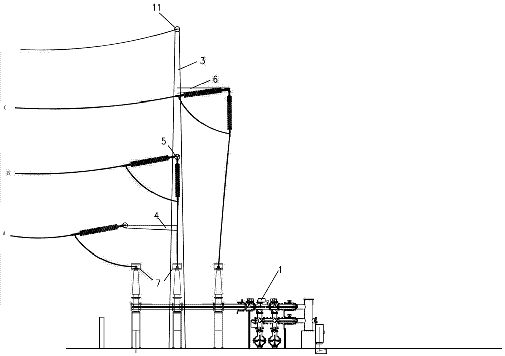 A 220 kV outdoor gis double-flying outlet layout structure