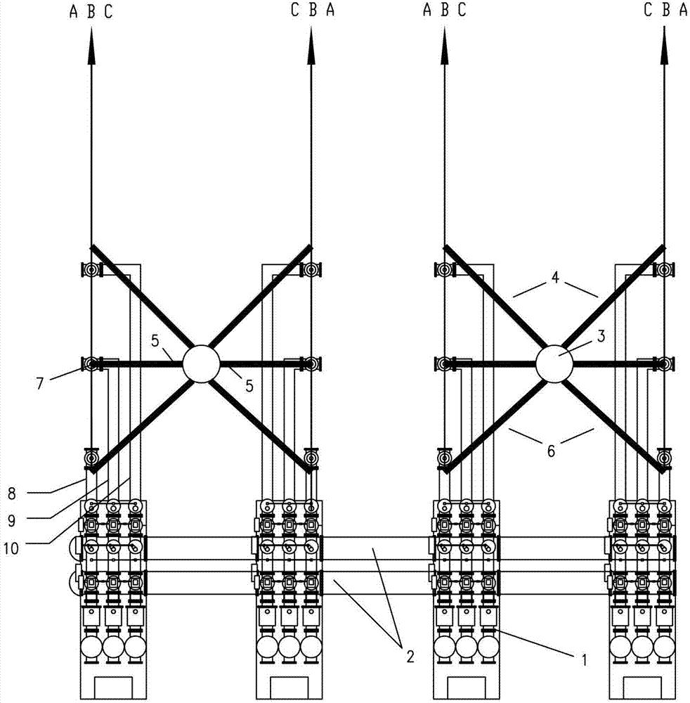 A 220 kV outdoor gis double-flying outlet layout structure