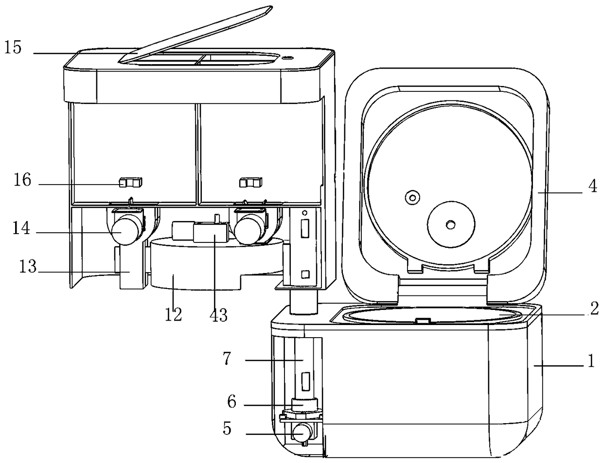Smart rice cooker and material feeding assembly for same