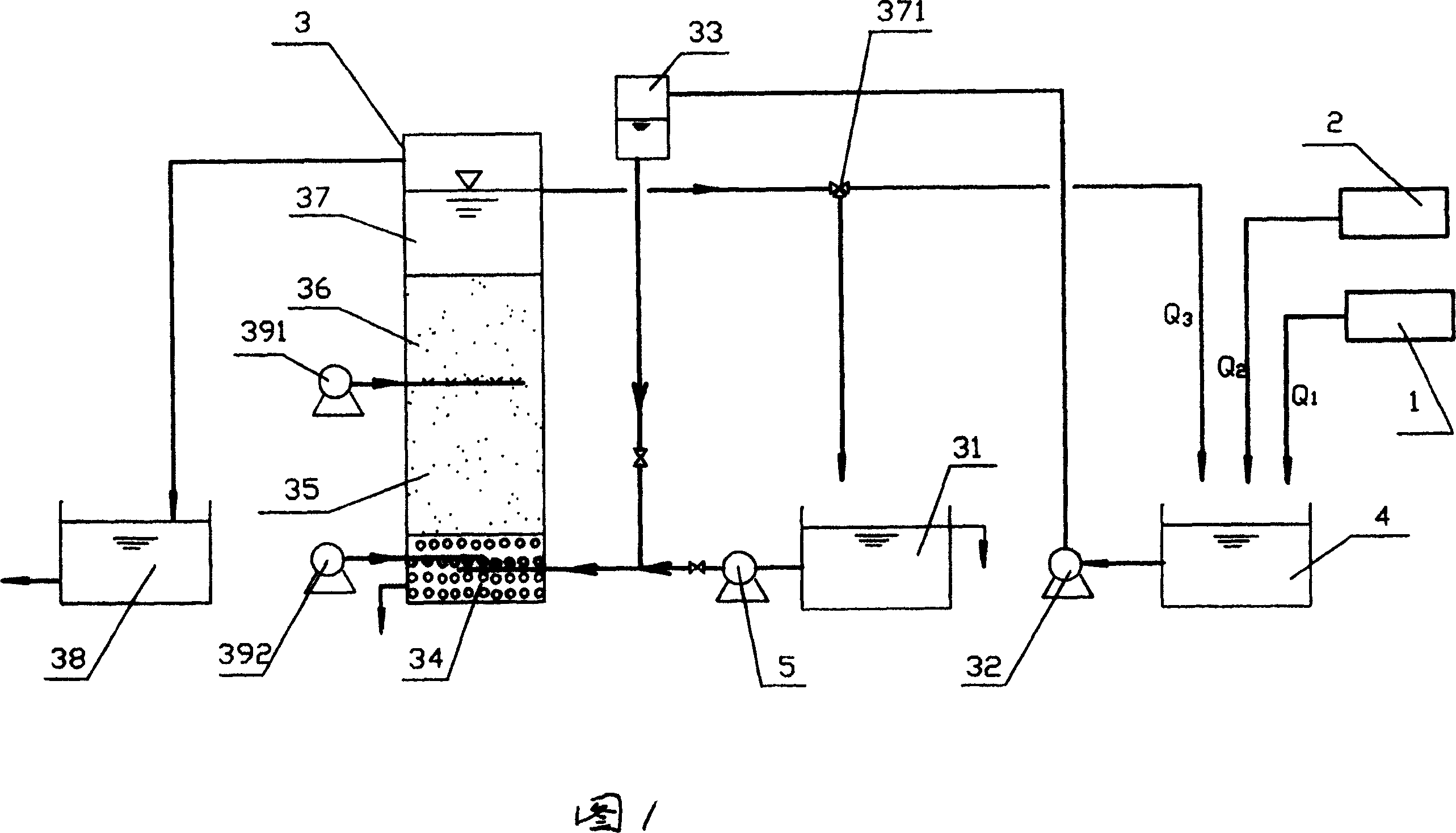 A/O type biological aeration capacity-enlarging method for sewage water treatment factory