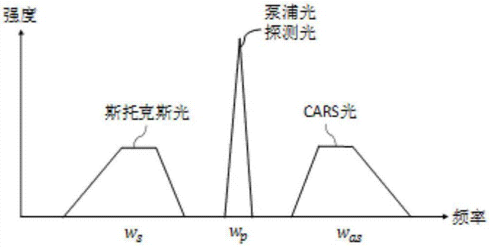 Transmittance type confocal CARS (Coherent Anti-Stokes Raman Scattering) micro-spectrum testing method and device