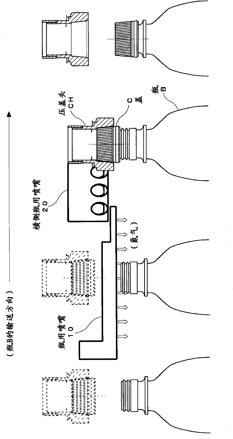 Gas replacement method and device for container