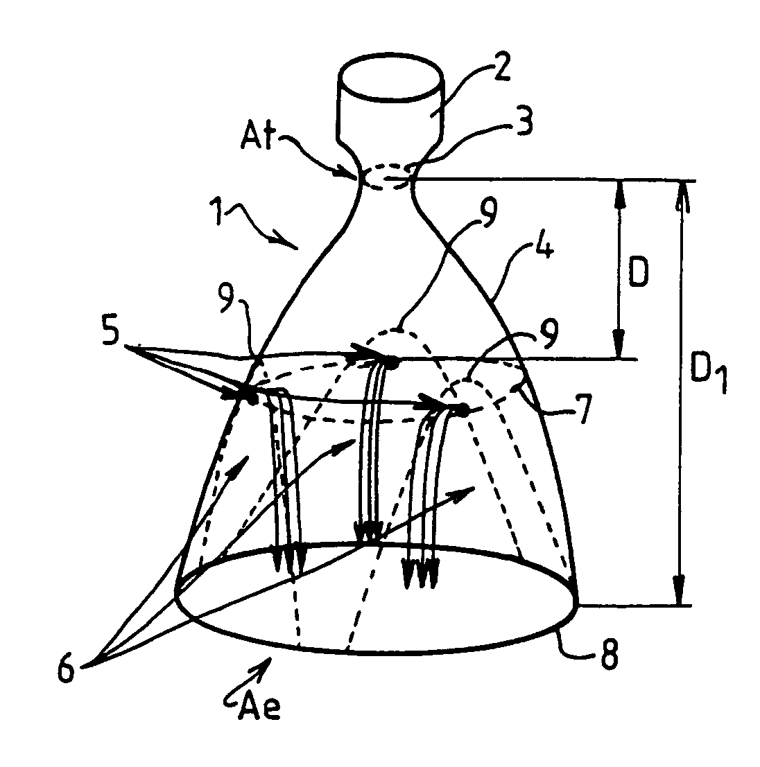 Method of achieving jet separation of an un-separated flow in a divergent nozzle body of a rocket engine
