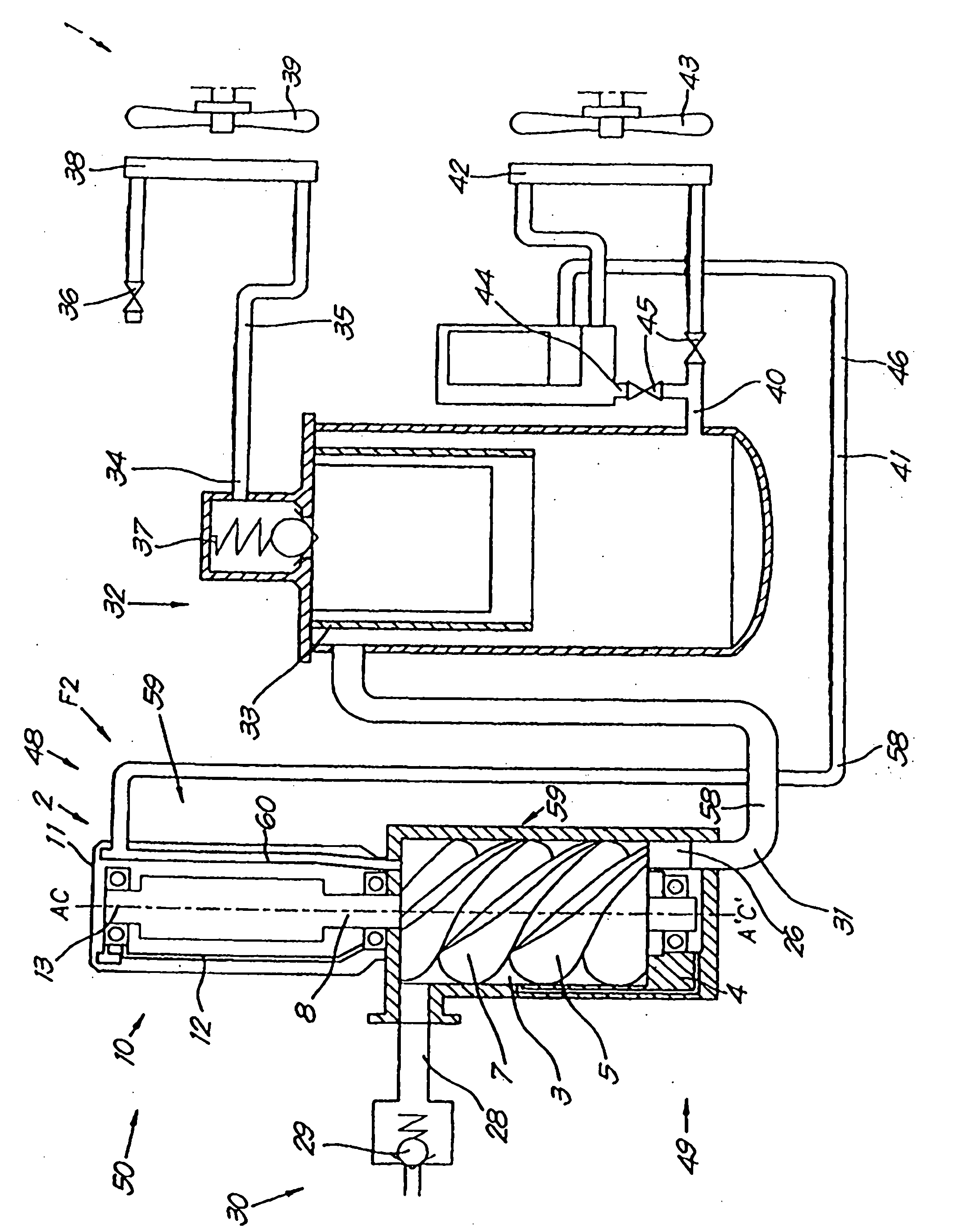 Compressor device, as well as the use of such an assembly