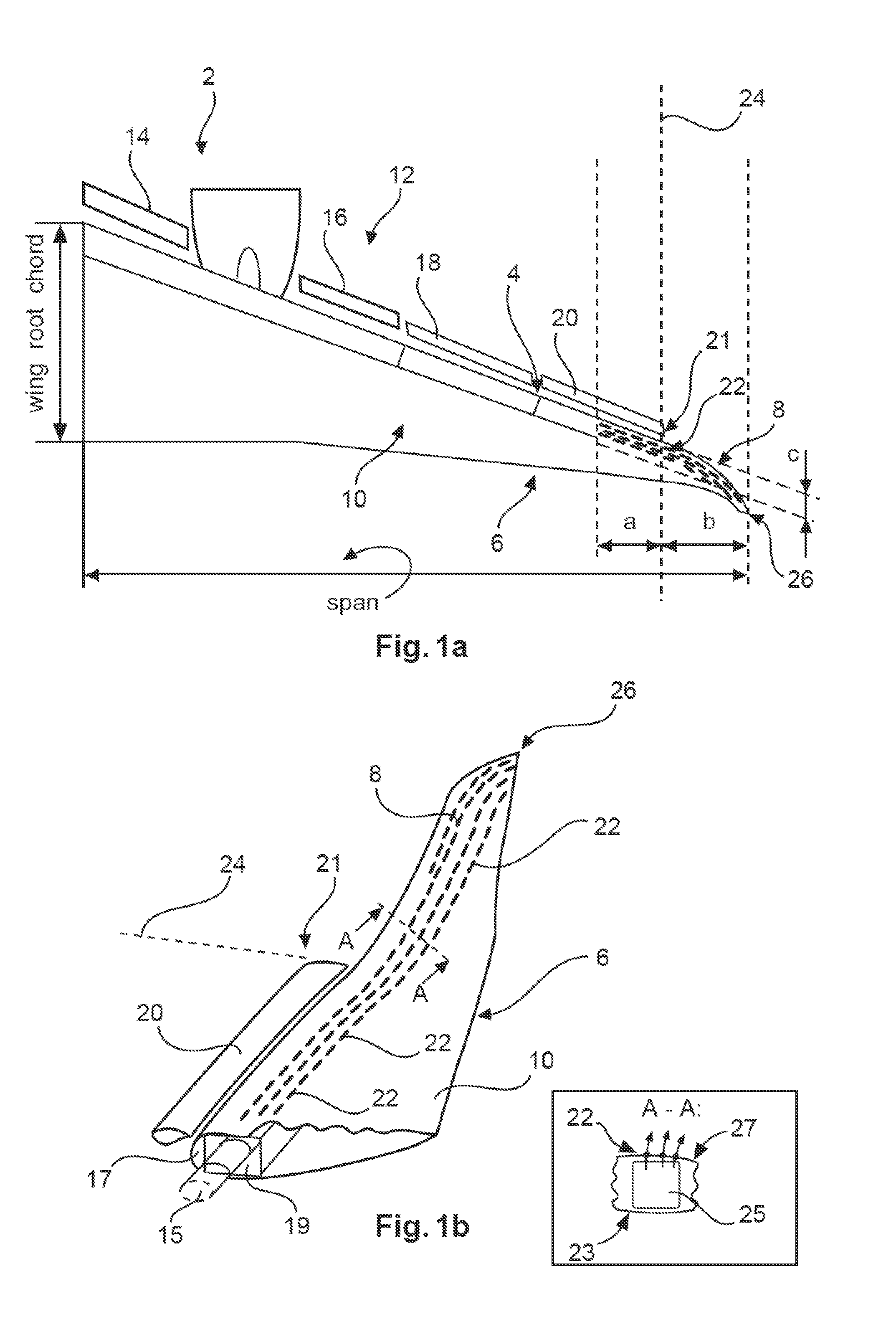 Wing for an aircraft, aircraft and method for reducing aerodynamic drag and improving maximum lift