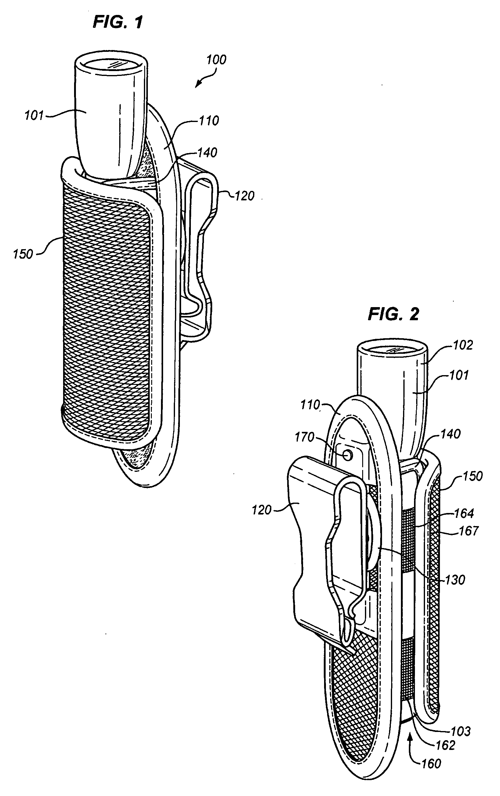 Self-adjusting holster particularly adapted for holding implements of a wide range of sizes