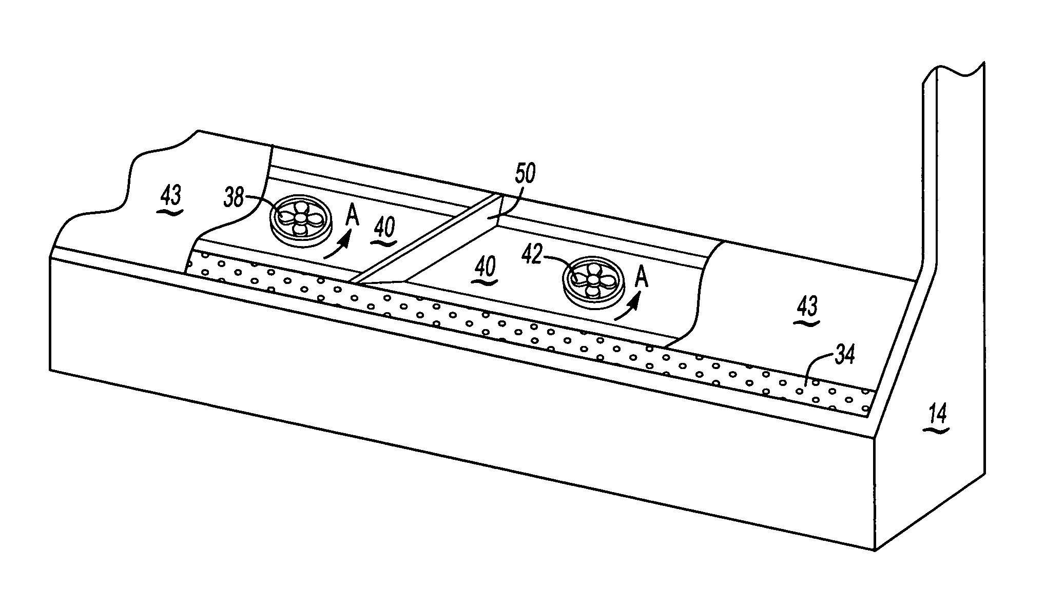 Display case air duct partitioned for individual fans