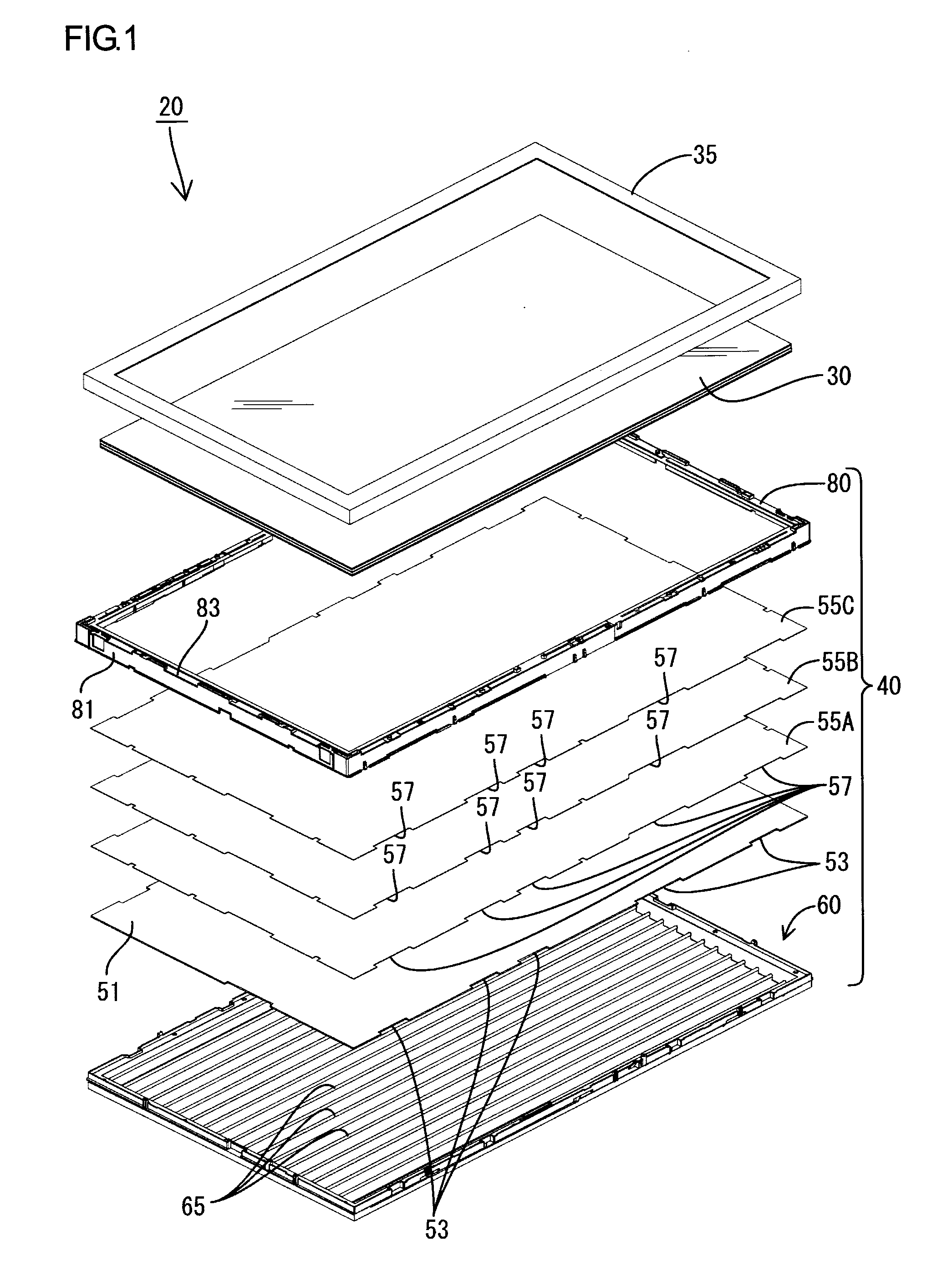 Optical-sheet supporting structure, lighting device and display device