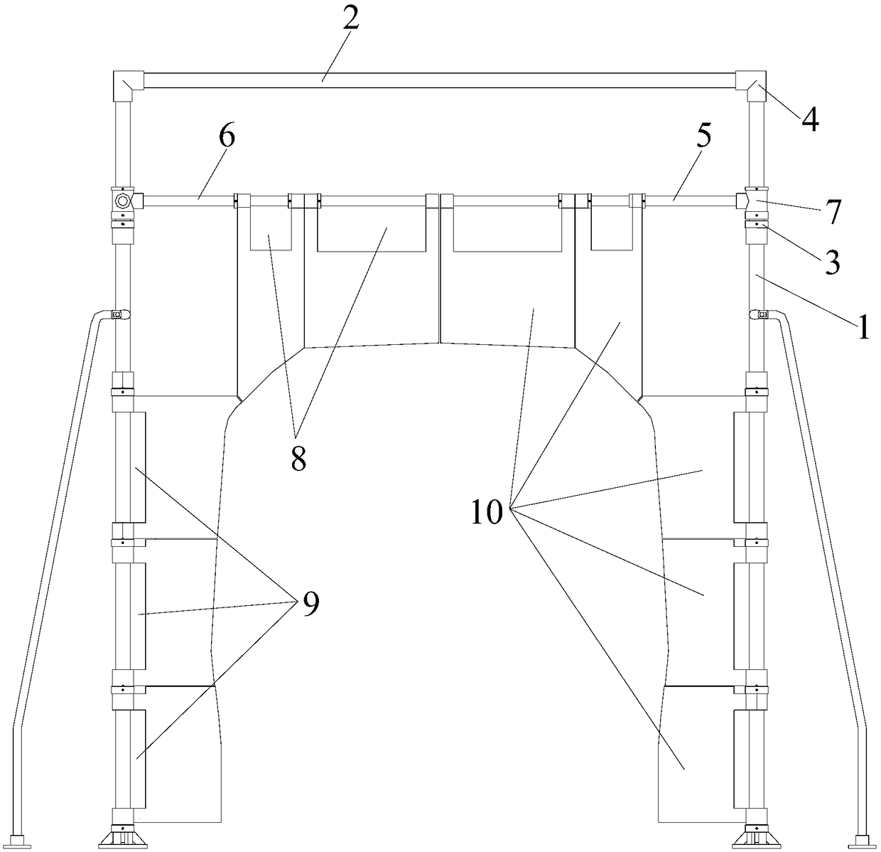 Anti-deflection self-locking device for the closed state of the limit frame beam