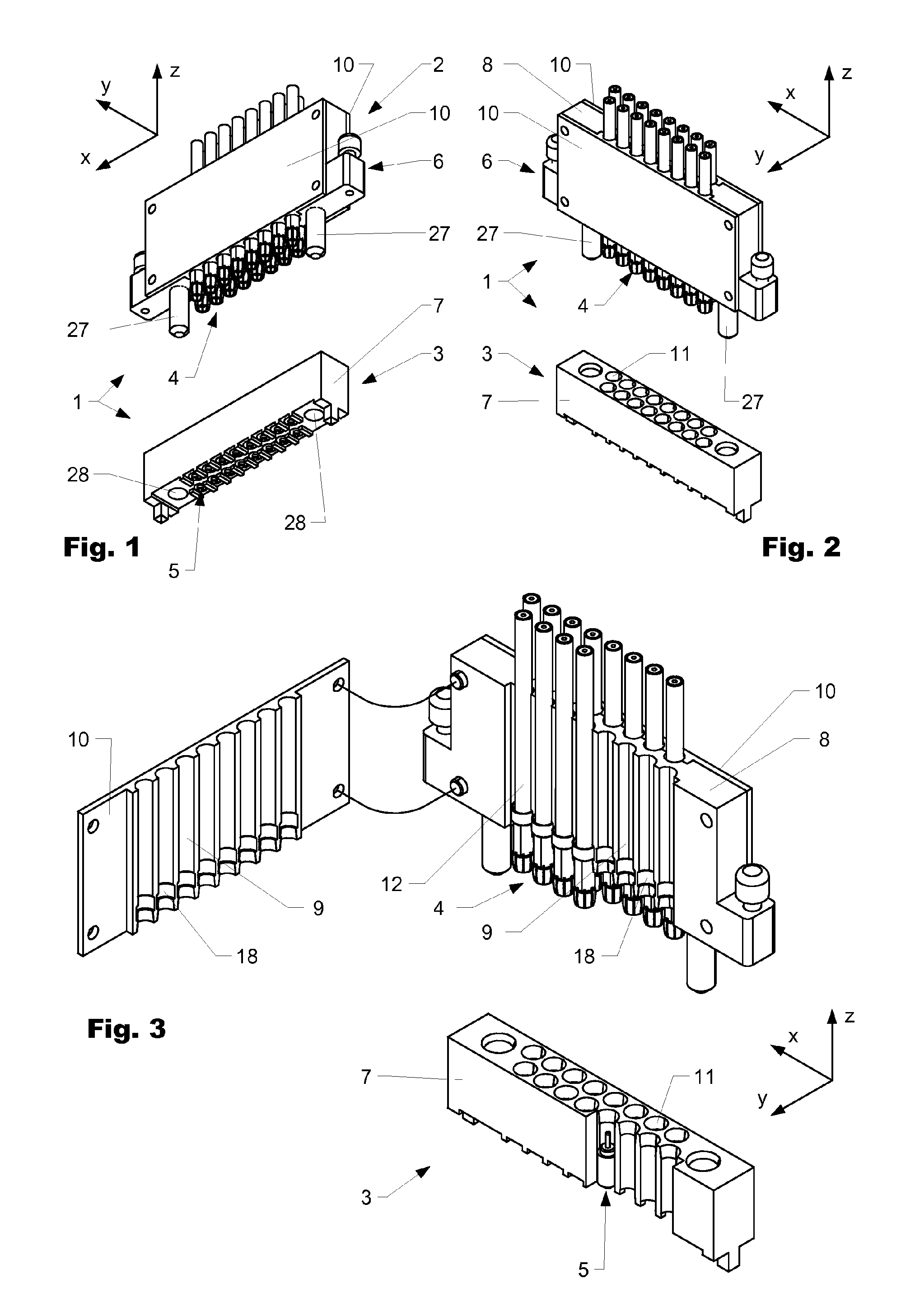 Connector banks arranged in parallel and floating manner