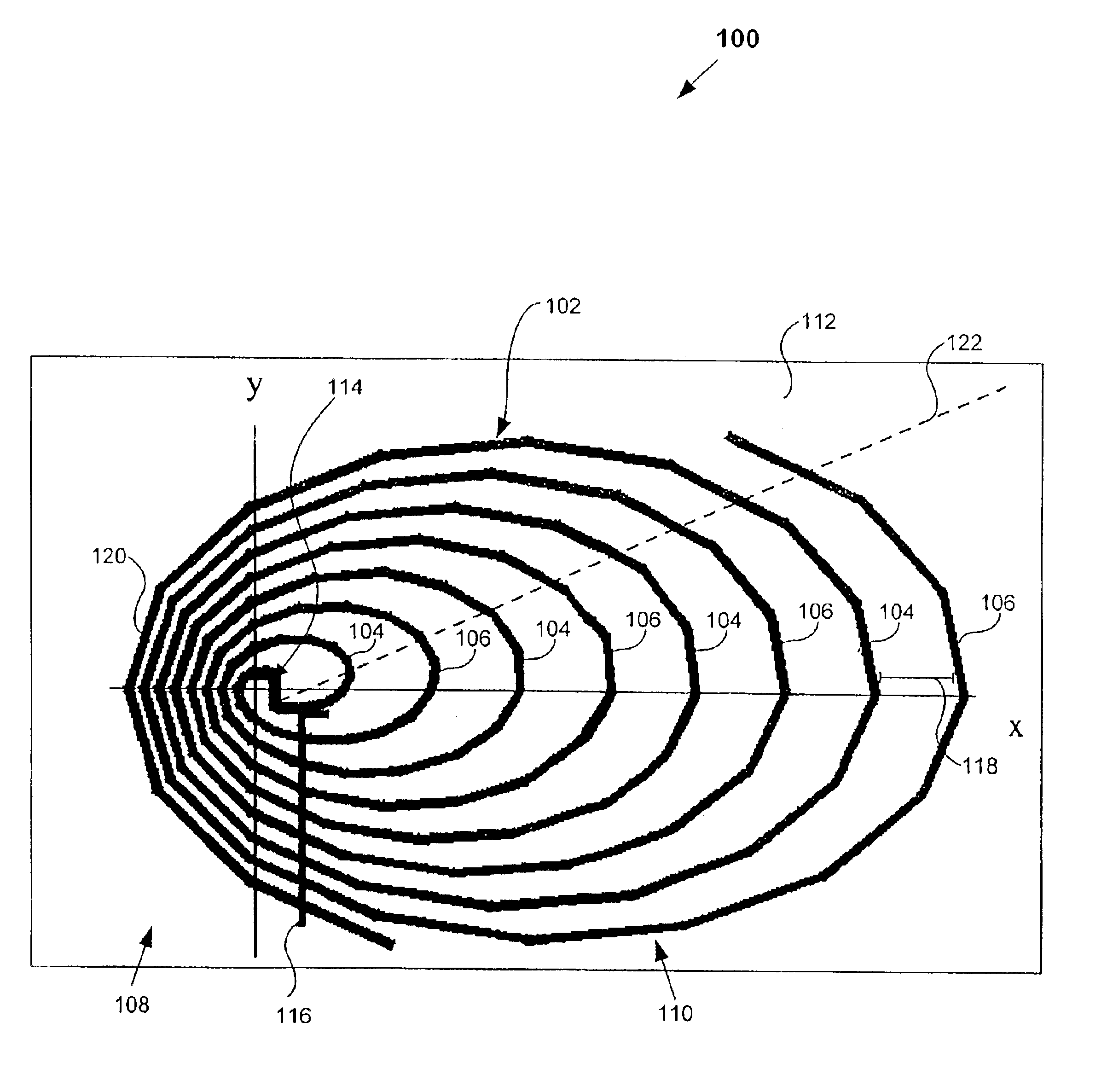 Eccentric spiral antenna and method for making same