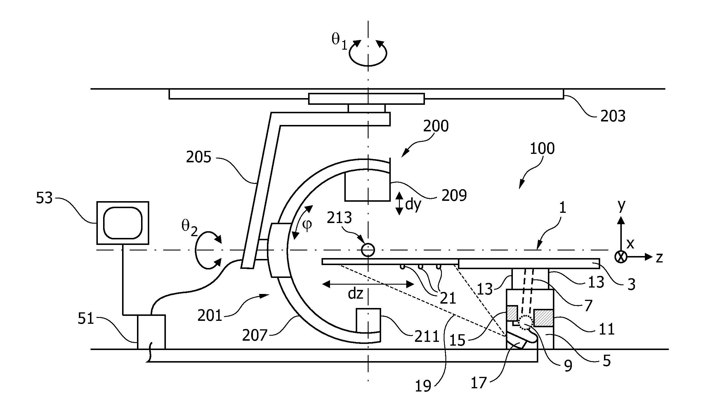 Patient table comprising a positioning system and method of using such a patient table