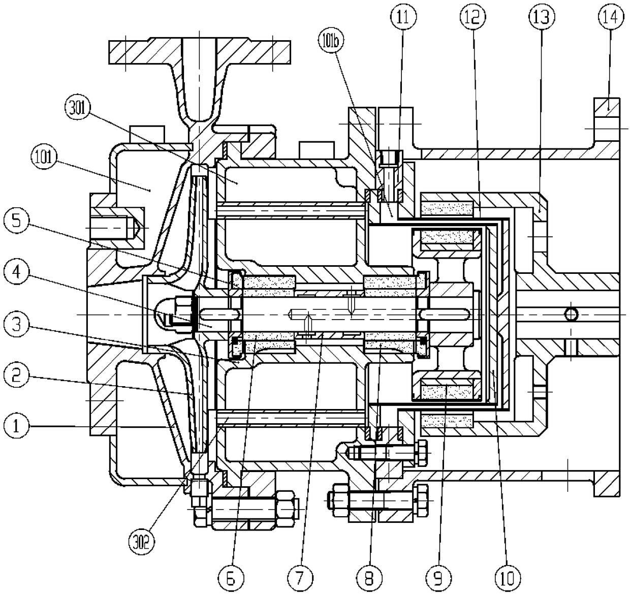 Heat insulation magnetic force pump with flow passage components wrapped totally