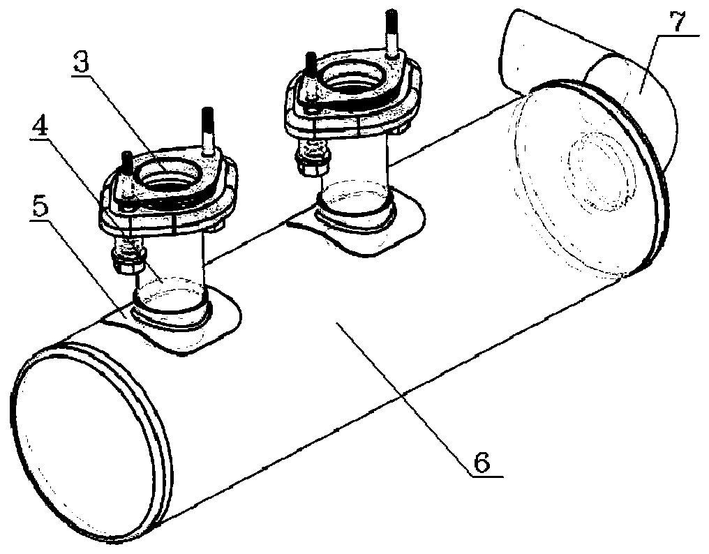 Two-stroke four-cylinder piston engine muffler for medium and small unmanned aerial vehicles