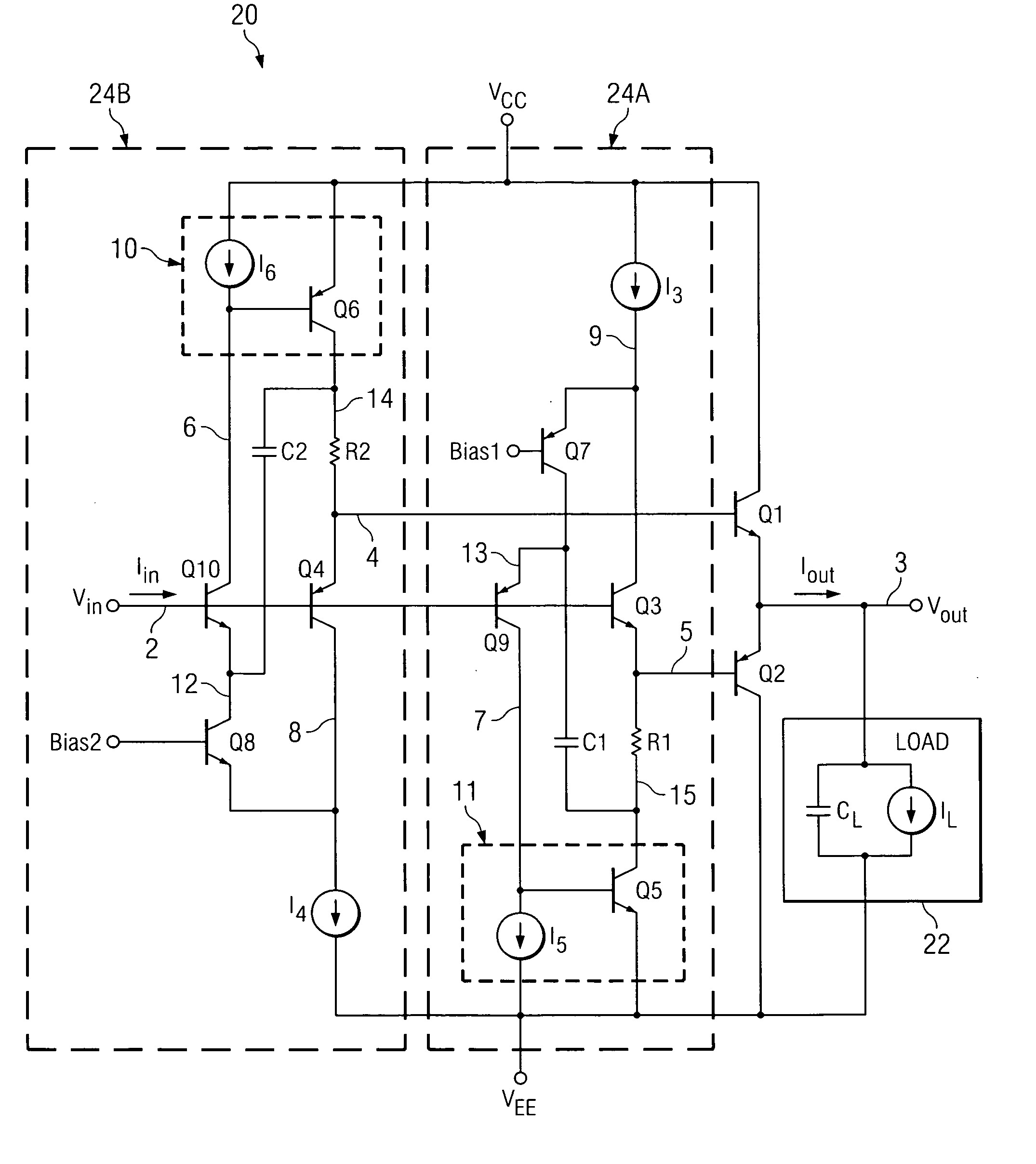 High speed, high current gain voltage buffer and method