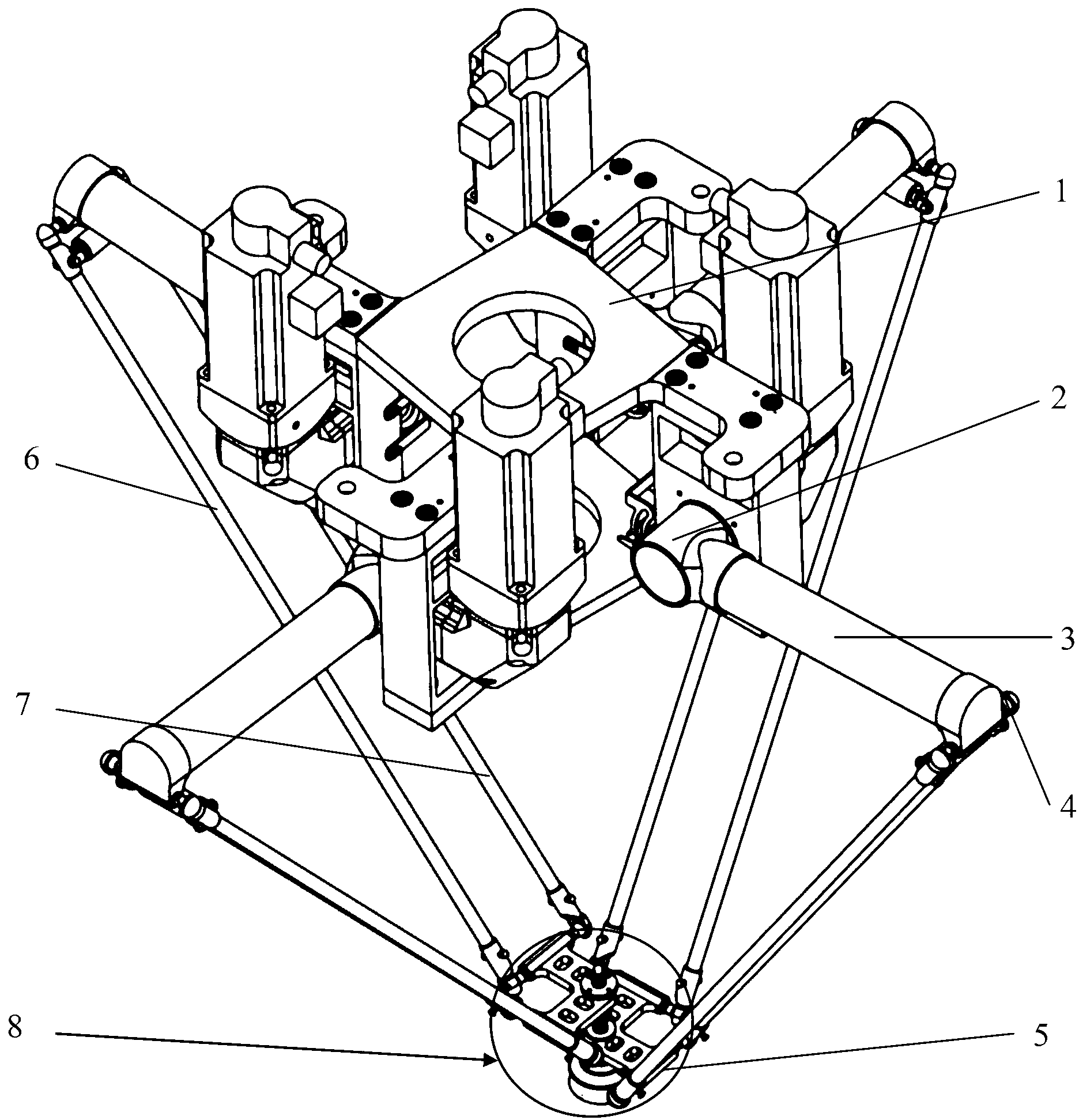 Parallel mechanism with three-dimensional translation and one-dimensional rotation functions