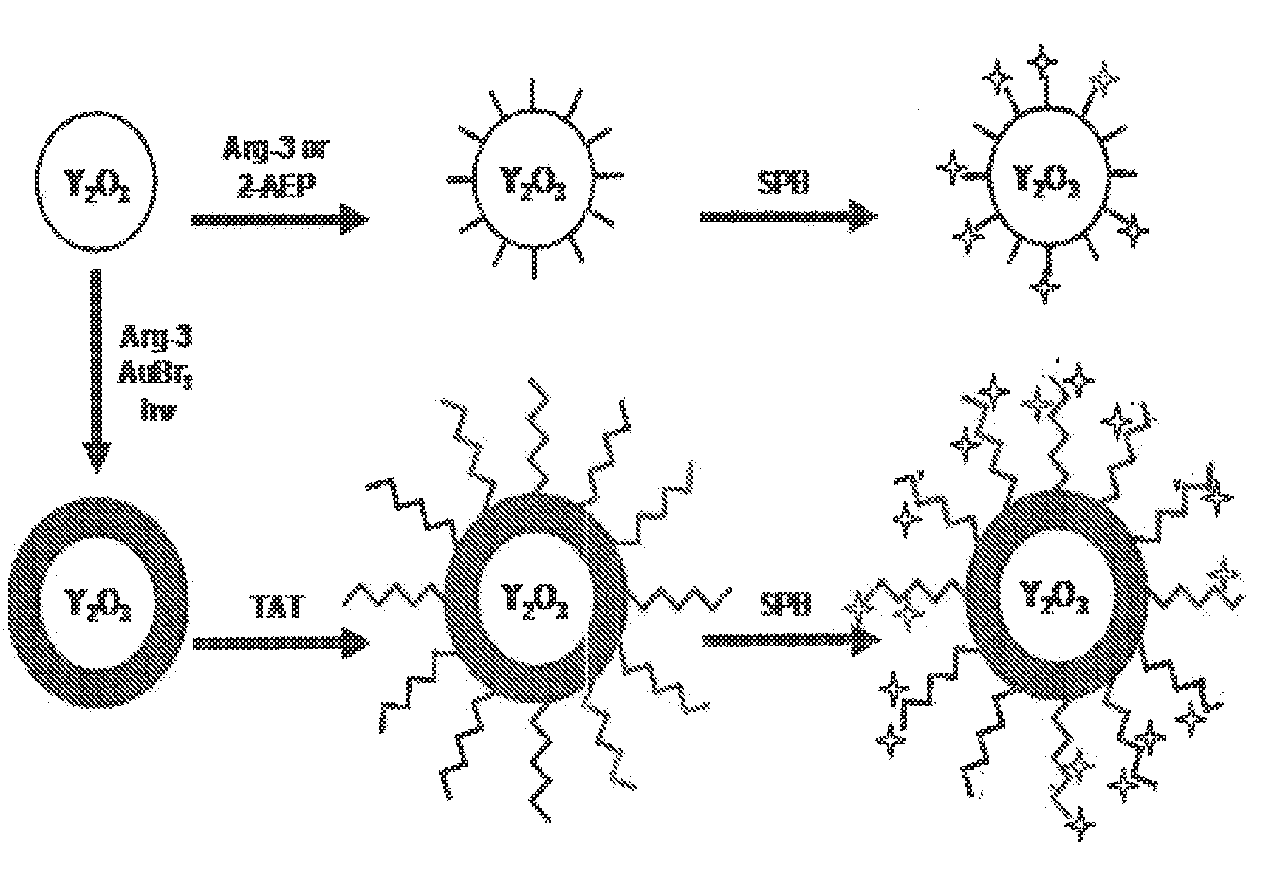 Functionalized metal-coated energy converting nanoparticles, methods for production thereof and methods for use