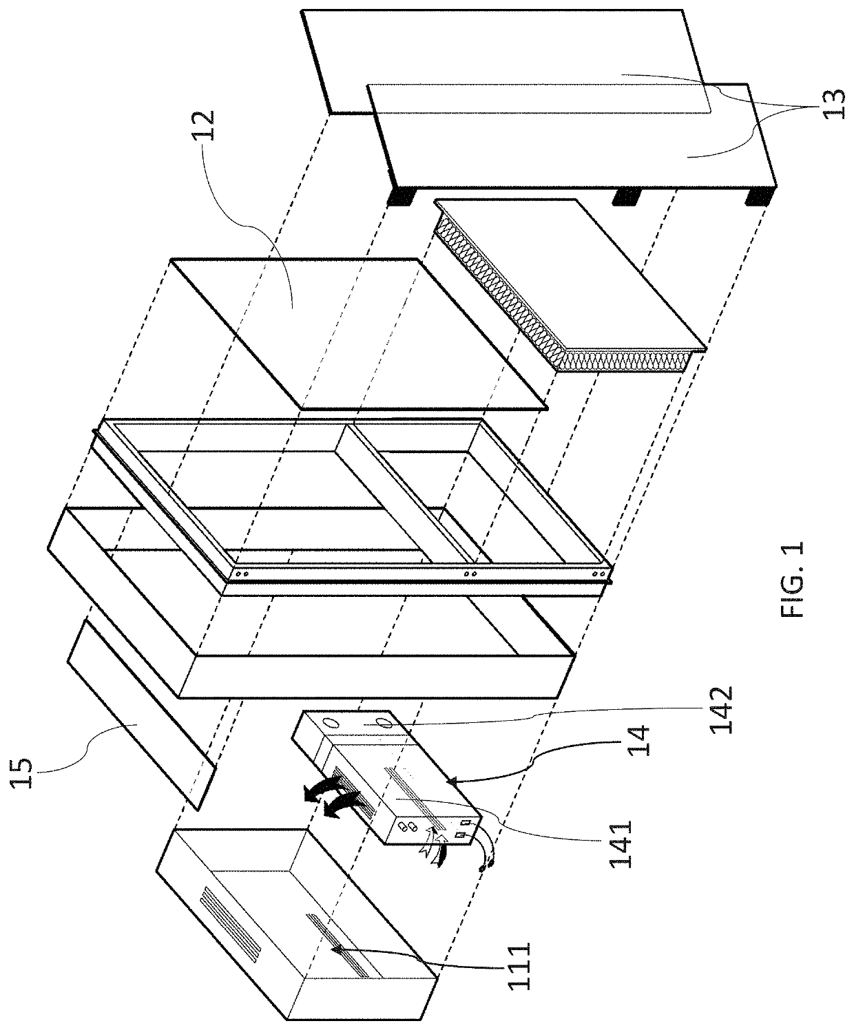 Modular elements comprising integrated air conditioning units and adapted to replace façade portions of buildings in correspondence with at least one floor of the buildings and corresponding processes for removing and replacing the façade portions with the modular elements