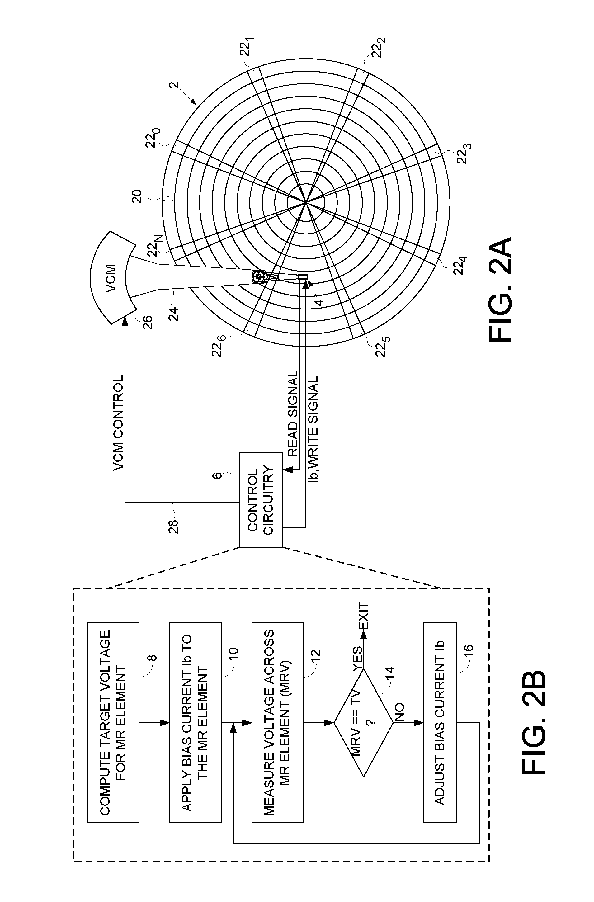 Setting an operating bias current for a magnetoresistive head by computing a target operating voltage