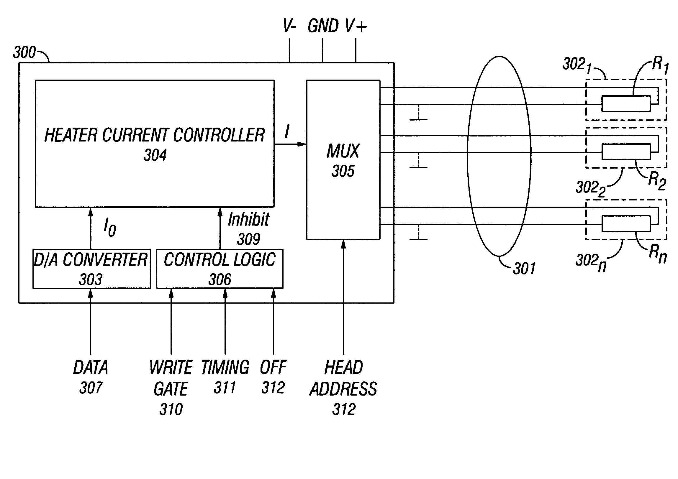 Circuitry for linear control of head flying height using thermal means