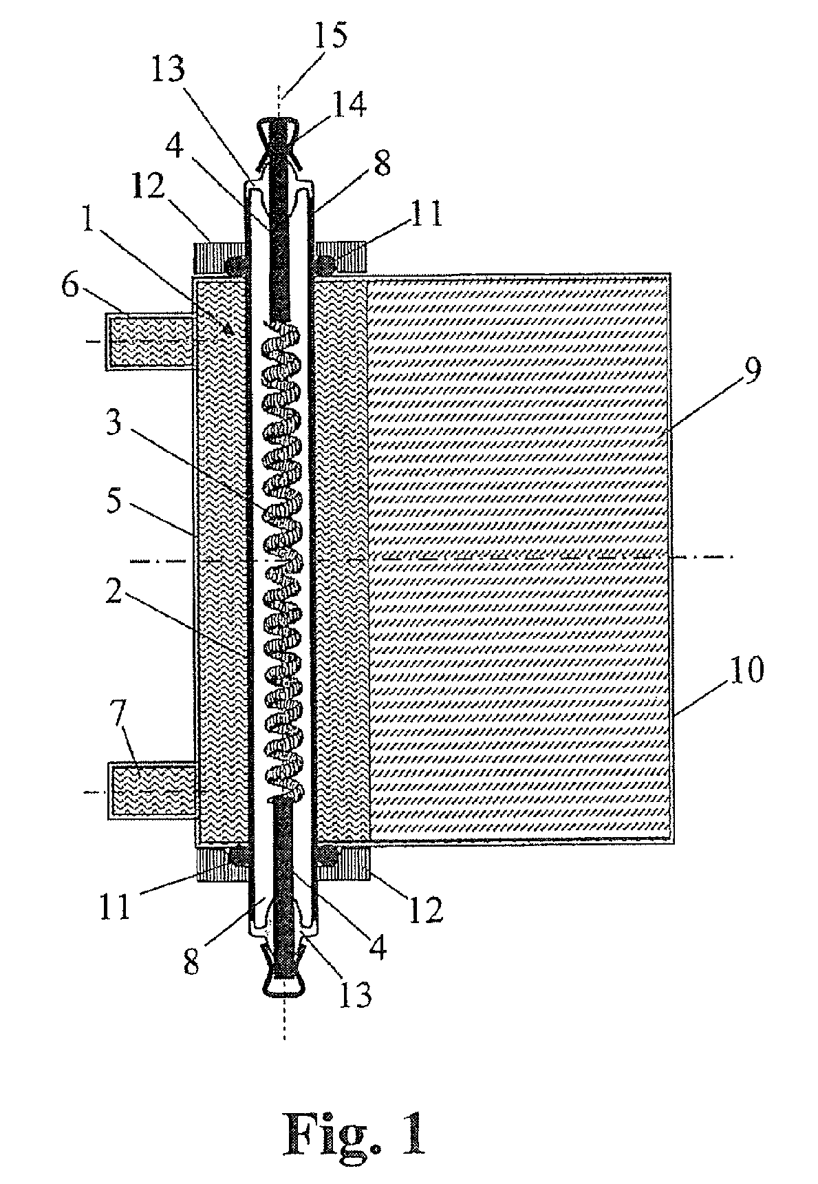 Irradiation device having transition glass seal