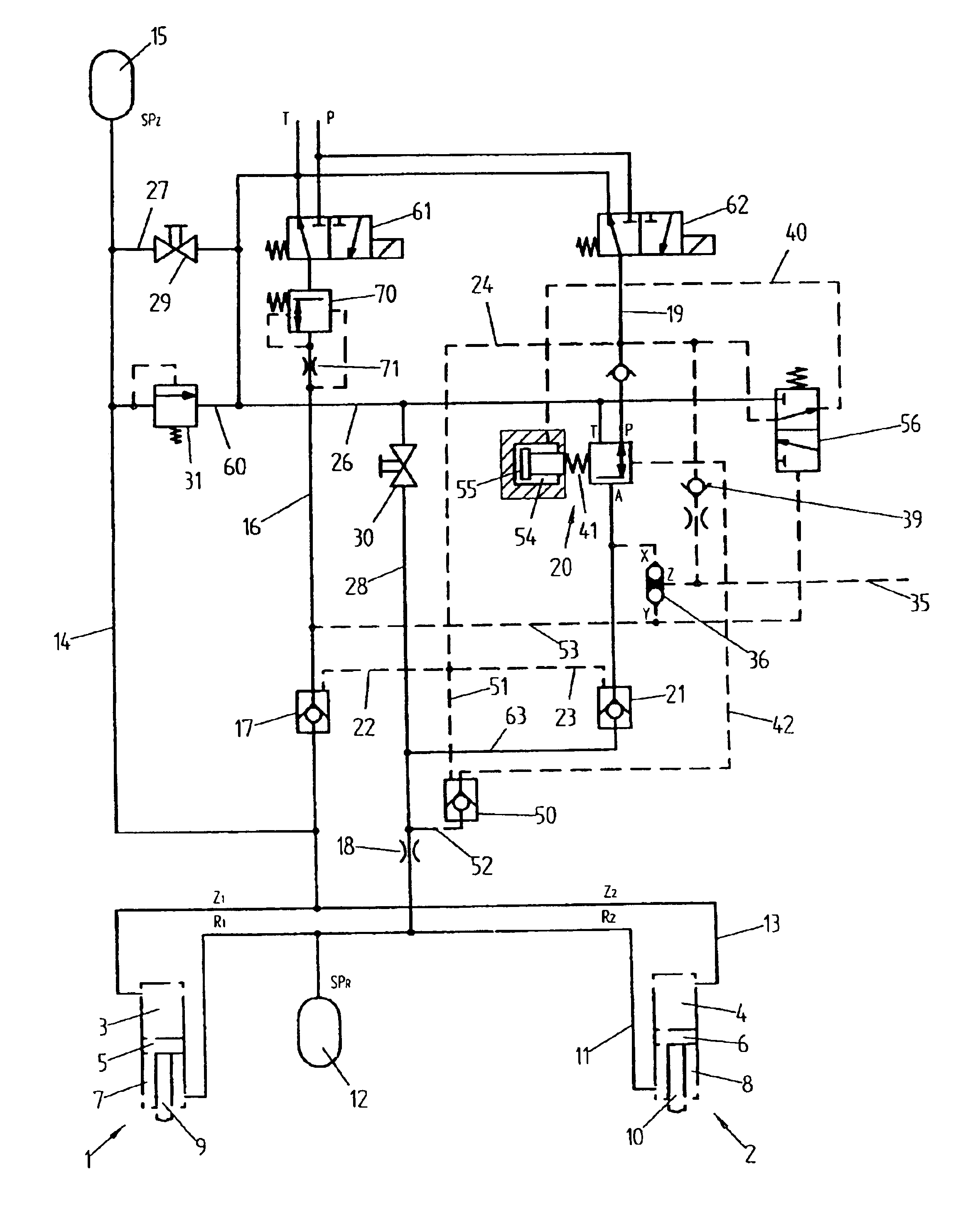 Method and device for controlling the suspension performance in vehicles having hydropneumatic suspension devices and highly variable axle-load ratios