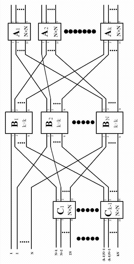 Non-blocking expandable multistage photoswitch array and working method thereof