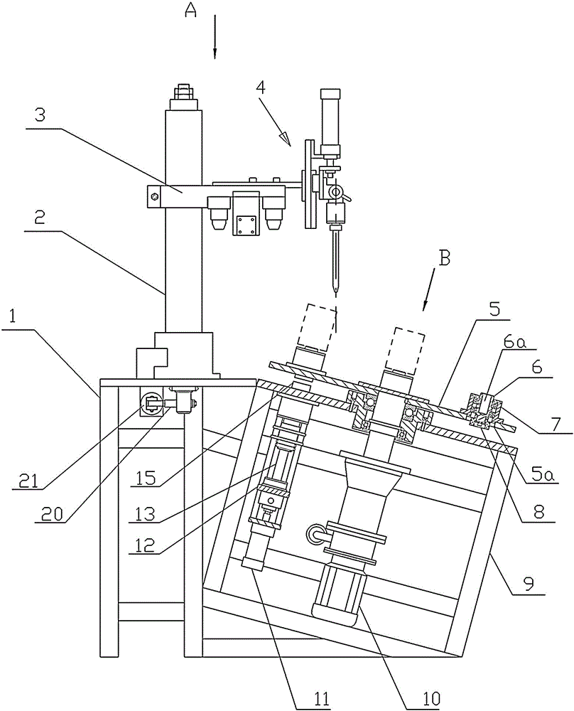 A filter housing multi-station glue injection machine with a rotary device