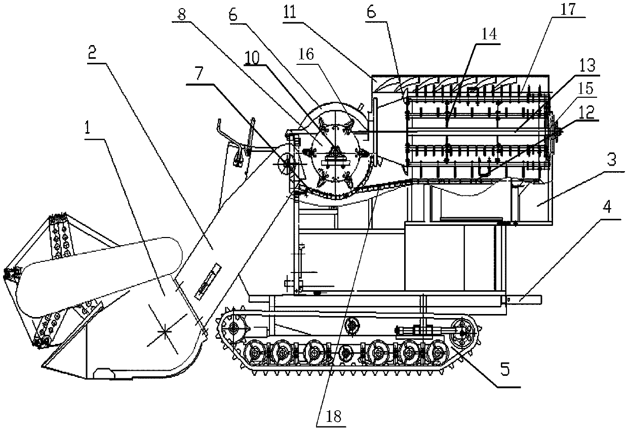 A crawler self-propelled longitudinal flow full-feed combine harvester