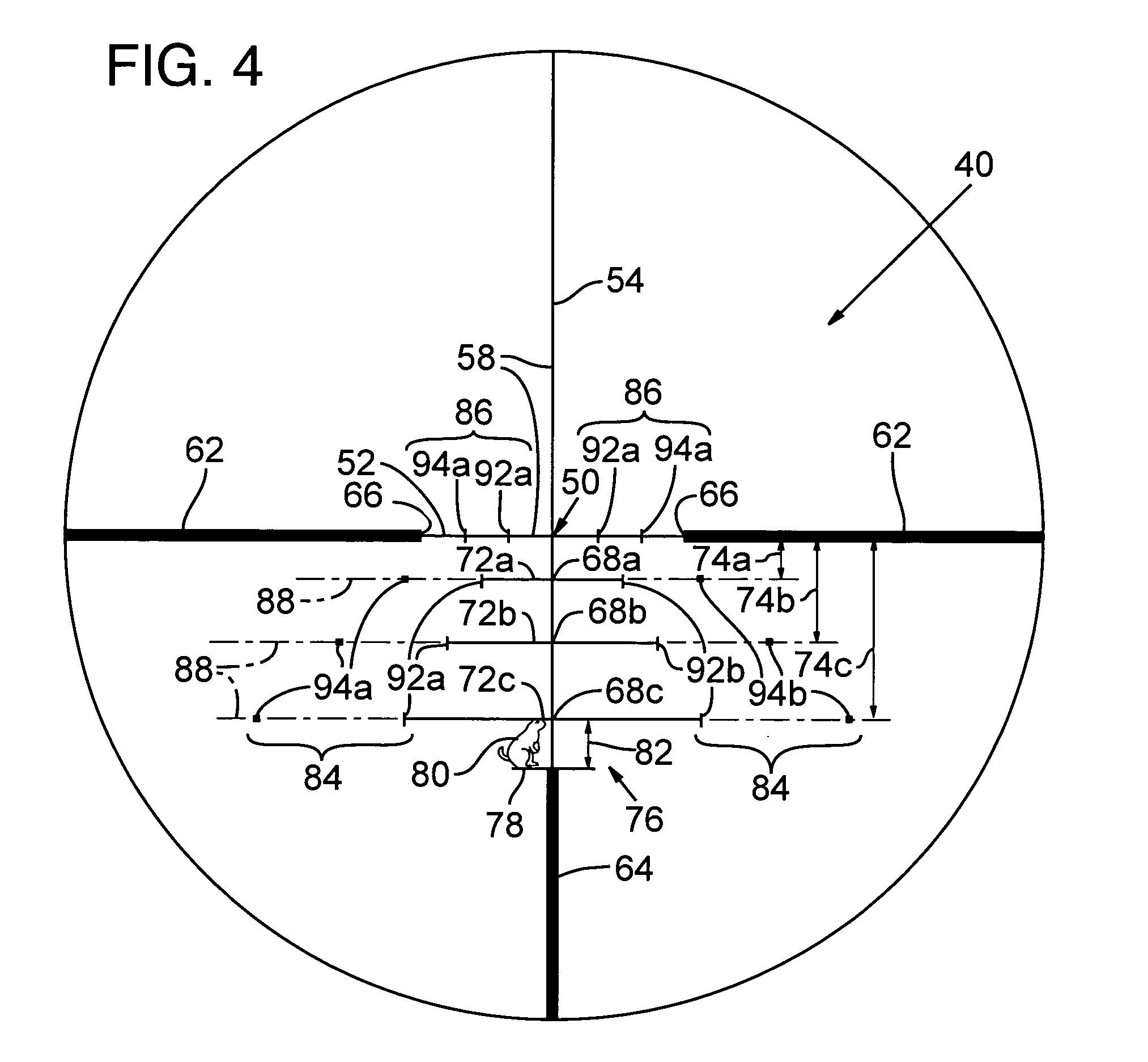 Ballistic reticle for projectile weapon aiming systems and method of aiming