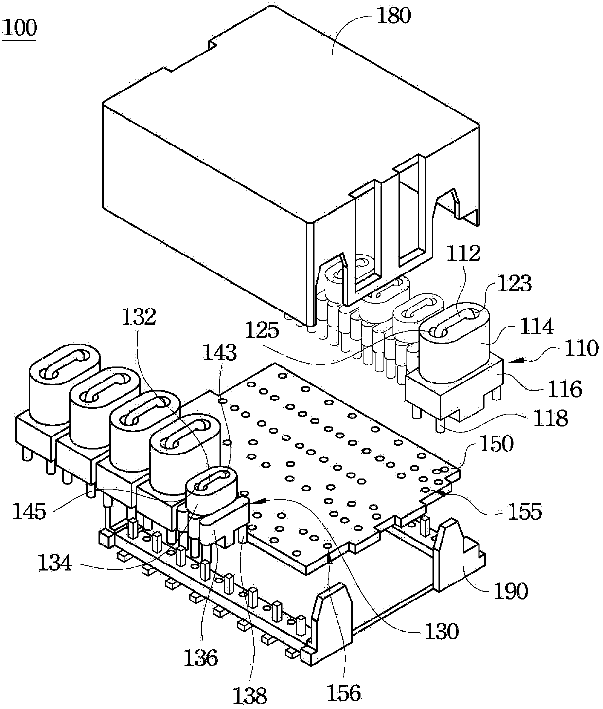 Network transformation module and magnetic elements thereof