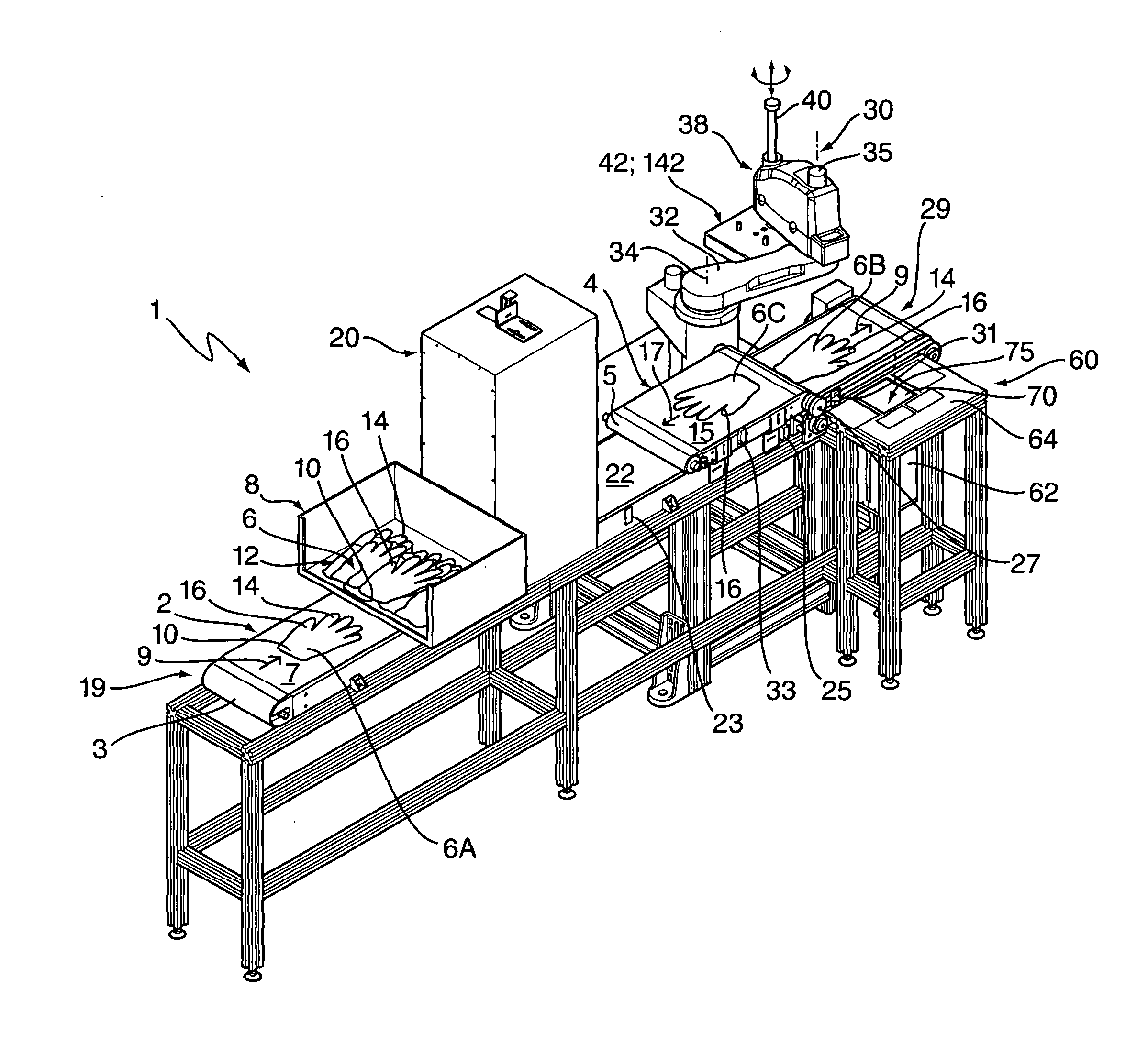 Lifting device and method for gloves stacking