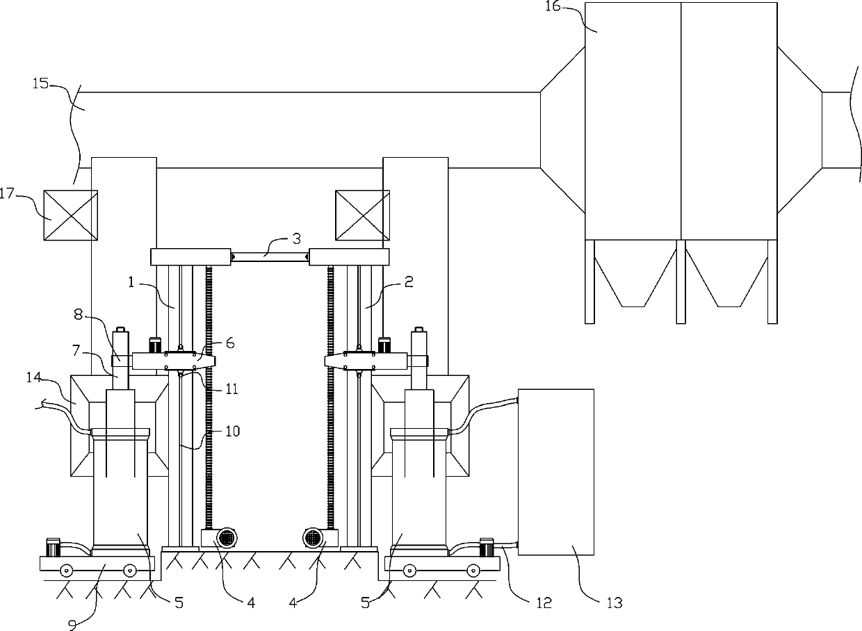 Electric slag furnace provided with water cooling system and dust collecting system
