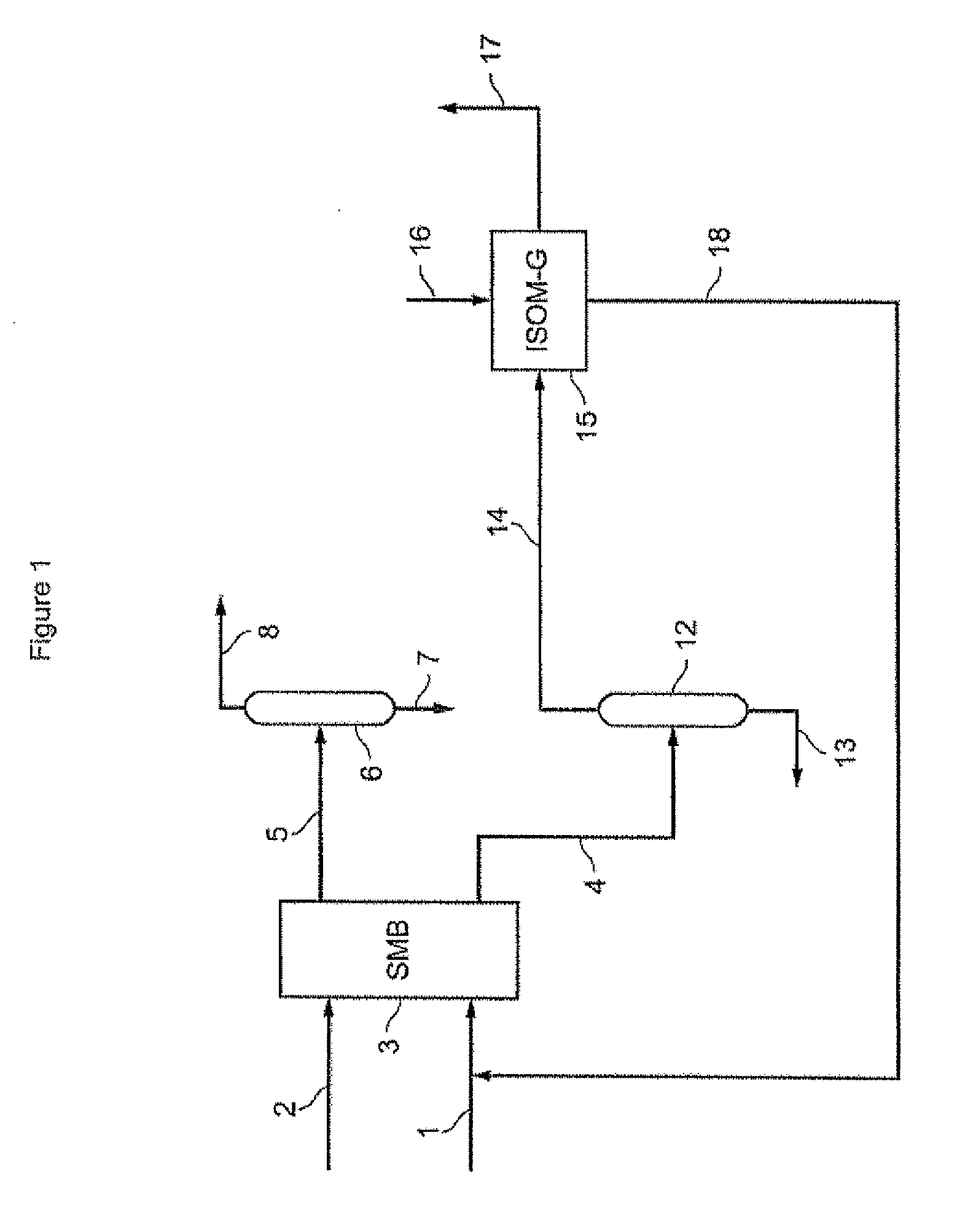 Process for separation of c8 aromatic compounds with limited recycling