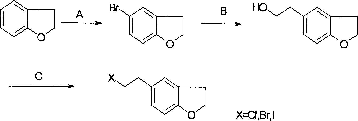 Preparation of darifenacin intermediate 5-(halogenated ethyl)-2,3-dihydrobenzofuran