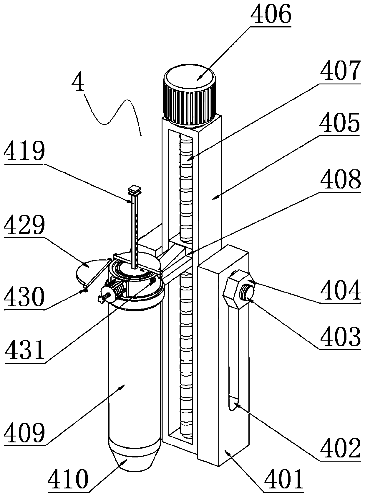 Soil detection device with bottom plate auxiliary structure