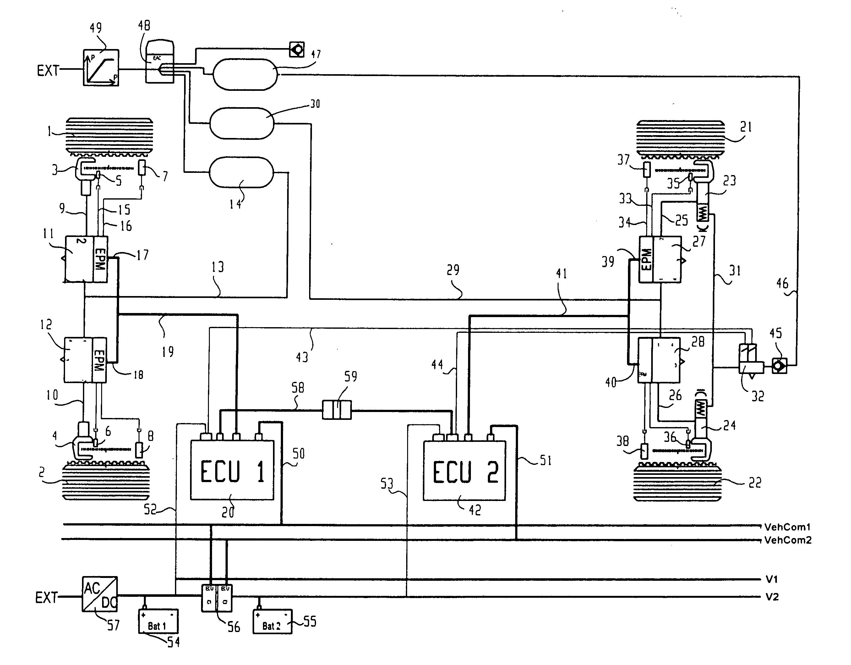 Braking system for vehicles, in particular utility vehicles, comprising at least two separate electronic braking control circuits