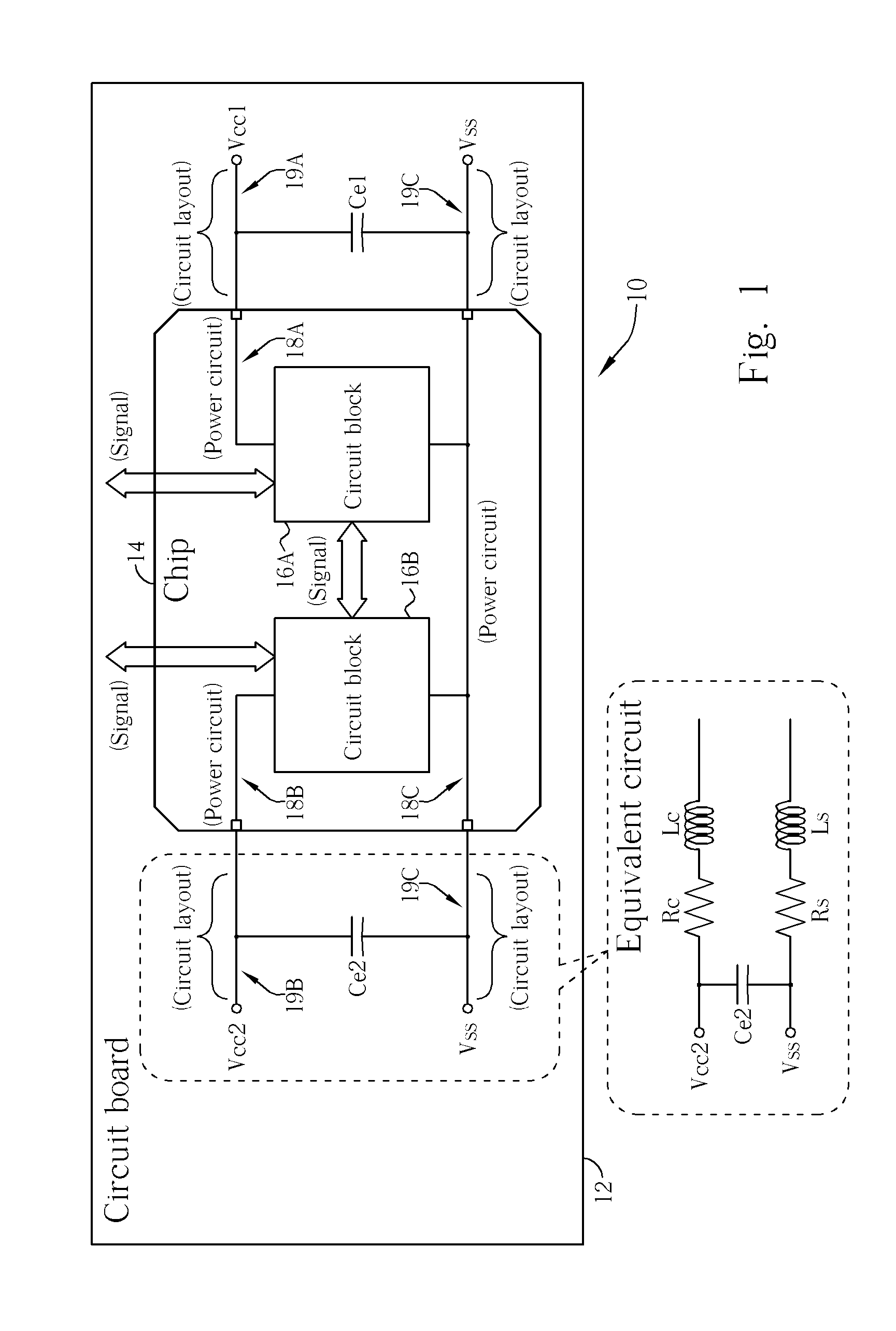 Chip with embedded electromagnetic compatibility capacitors and related method