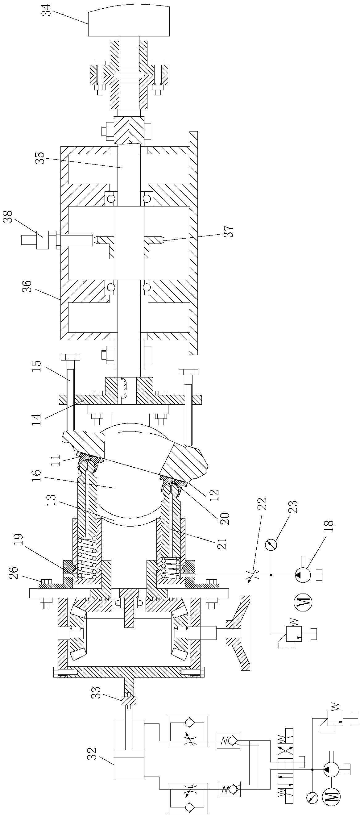 Axial plunger pump swash plate-piston shoe friction pair abrasion test device and test method thereof