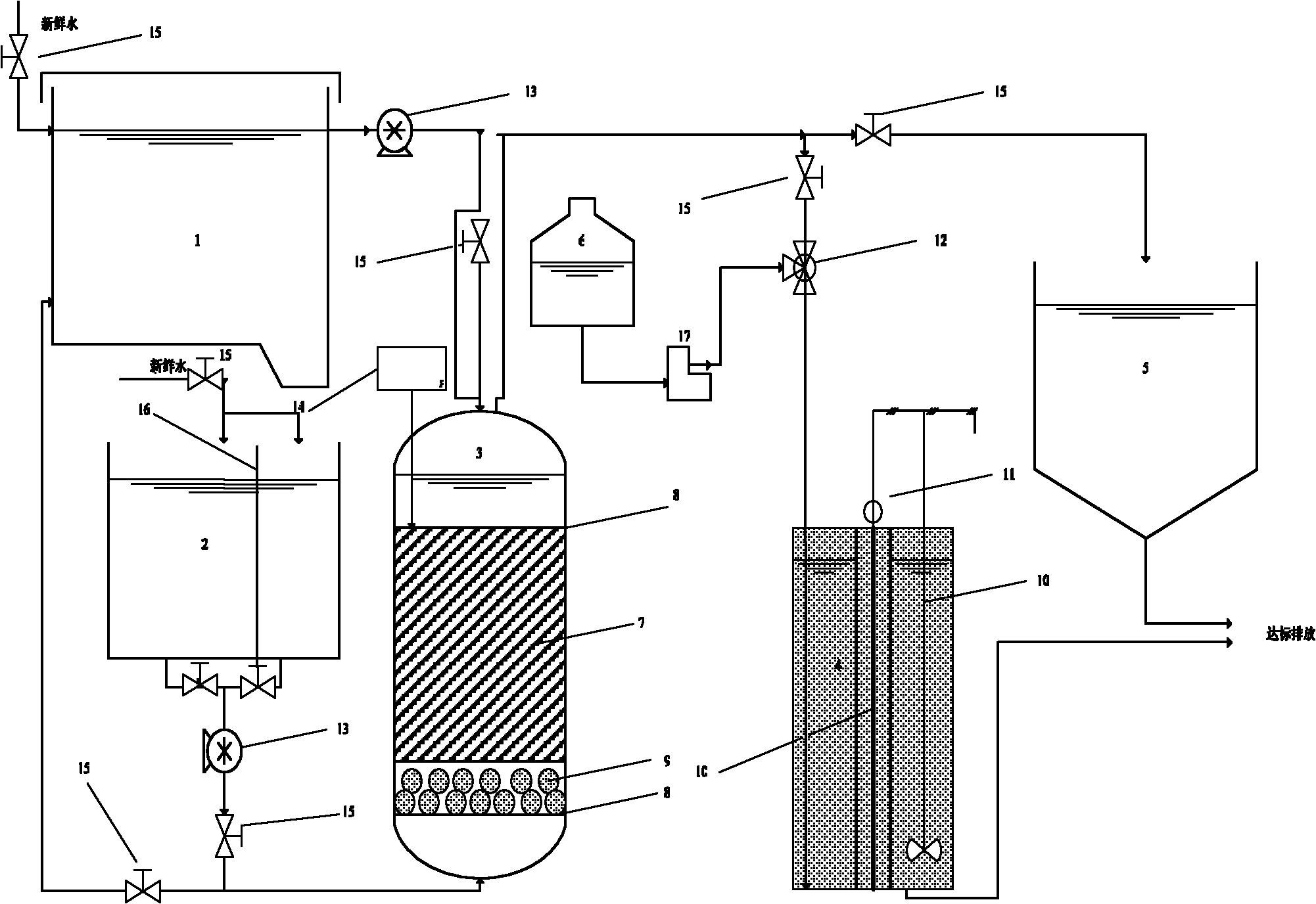 A method and device for treating and reusing waste water from on-line printing, dyeing and washing
